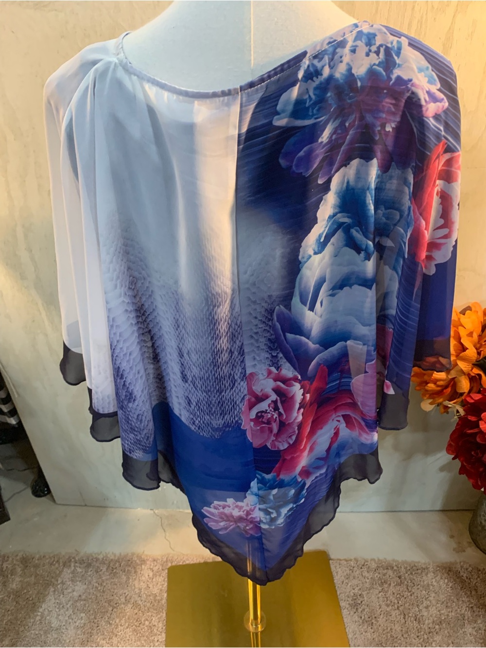 Rebecca Malone Blue and Light Blue Sheer Tie-Neck Blouse - Picture 5 of 7